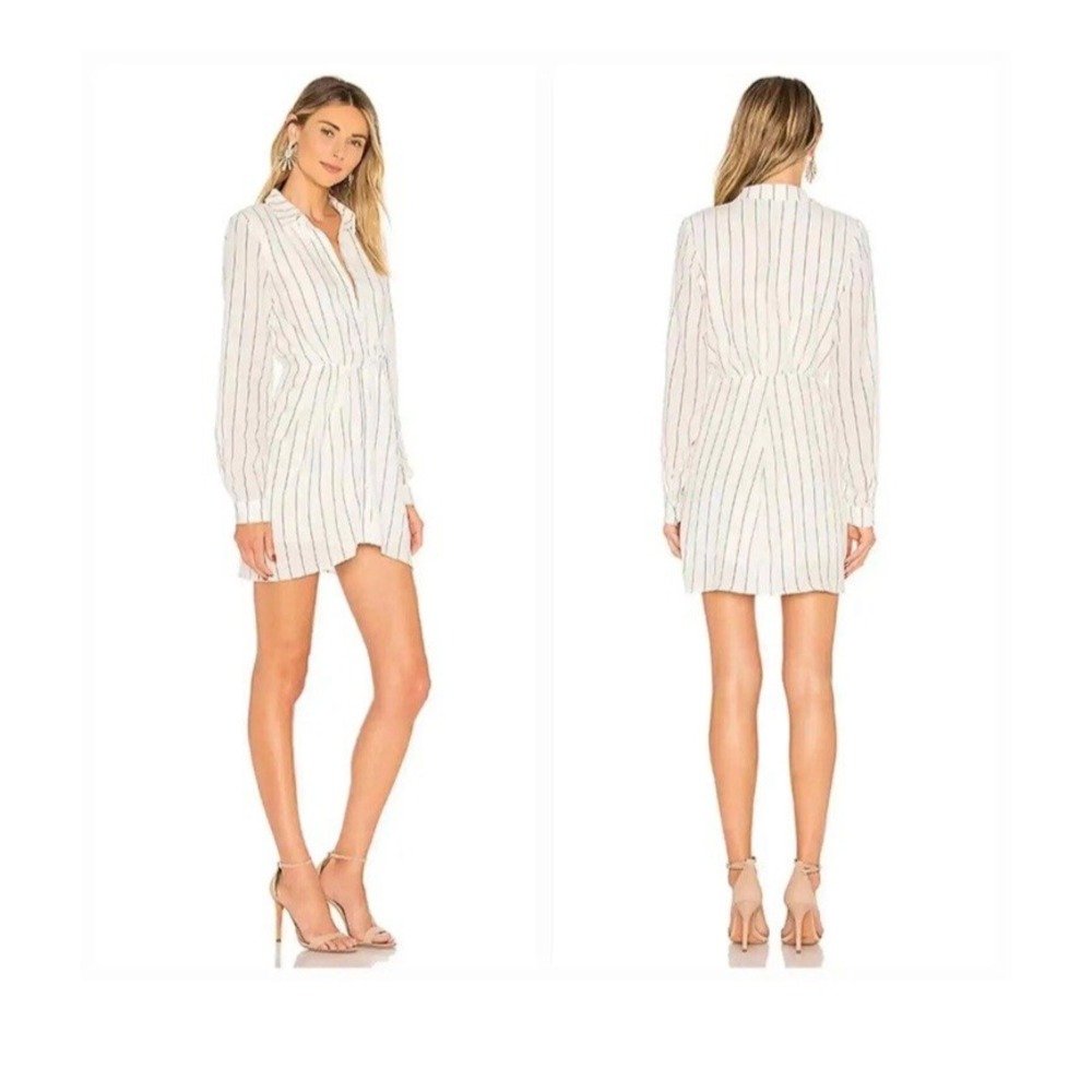 L'Academie Striped Button Front Shirt Dress Los Angeles White‎ Black Size M